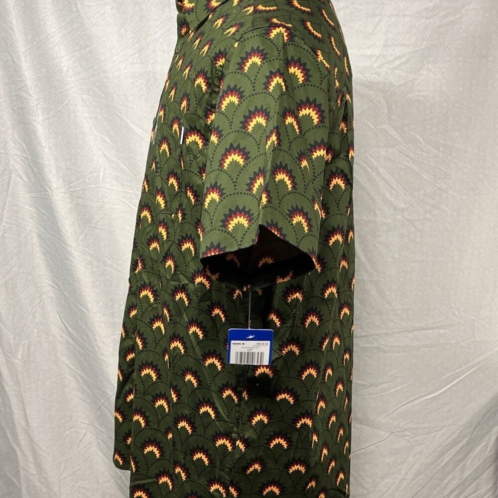 Hurley Mens Large Stretch Button Up Shirt Green Geometric Aztec NWT - Picture 4 of 16